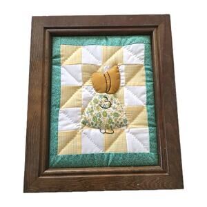 Vintage Sunbonnet Sue Quilt Panel Professionally Framed 60s 70s Cottage Grandma